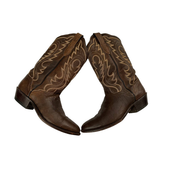 J Chisholm Leather Cowboy Western Boots Size US 9D UK 8 Brown - Picture 1 of 8